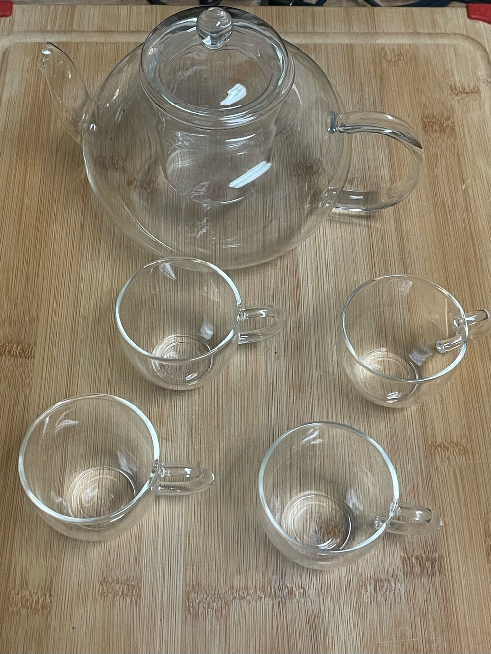 Amazon Clear Glass Teapot with Four Matching Glass Cups